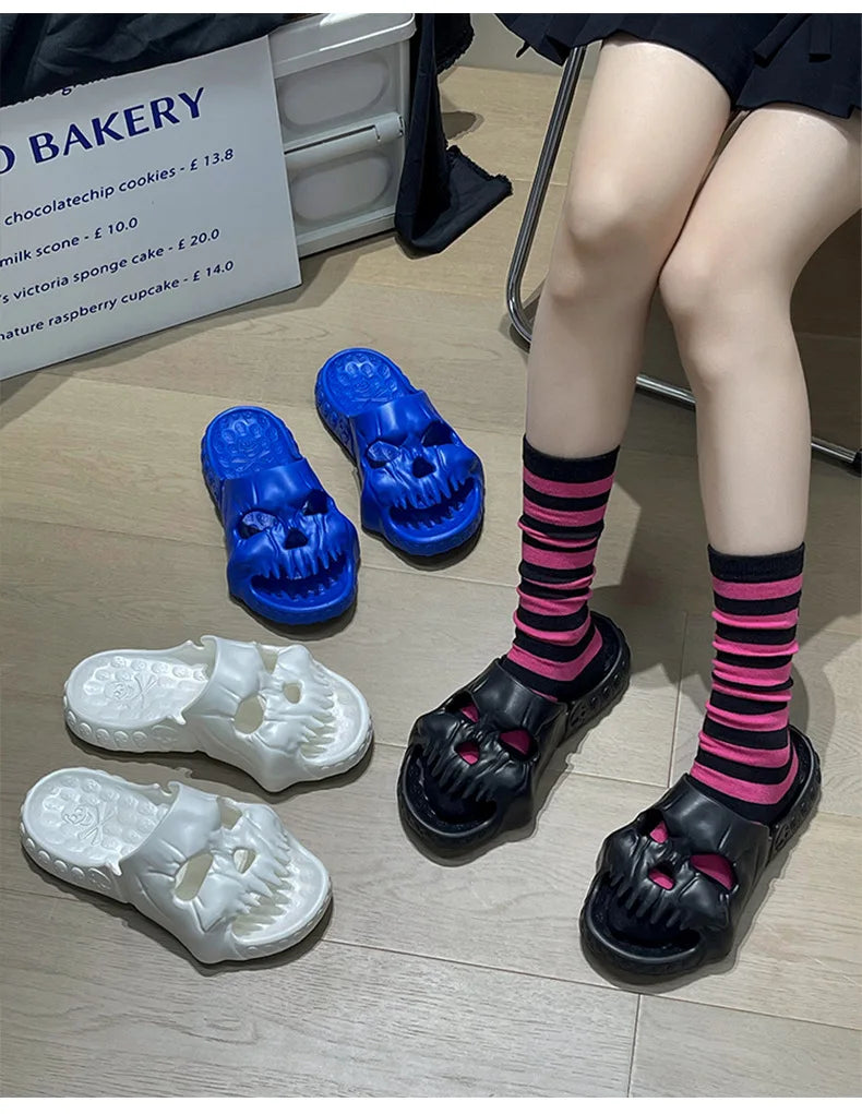 Skull Design Men Slippers Y2K Personalized 2023 Punk Summer Outdoor Slide Thick Sole Platform Beach Non-Slip Male Sandals