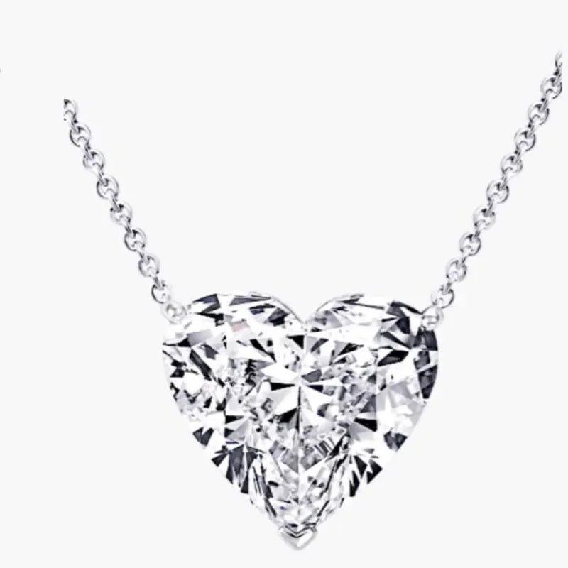 Luxury 100% 925 Sterling Silver Heart Necklace Fine Jewelry 4ct White Sapphire Heart Pendant Necklace for Women Anniversary Gift