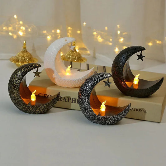 Eid Mubarak Led Candlestick Middle Eastern Festivals Crescent Moon Star Candle Lamp Ramadan Kareem Happy Eid Mubarak Party Decor