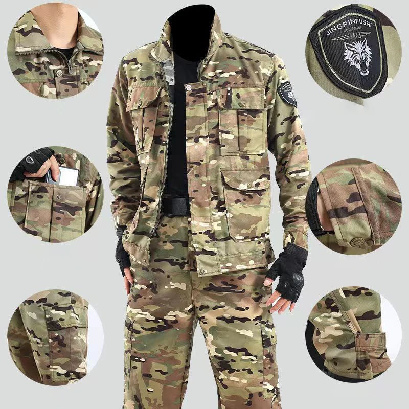 Men's Set Spring And Autumn New Outdoor Work Clothes Wear-resistant And Anti Fouling Camouflage Labor Protective Clothing