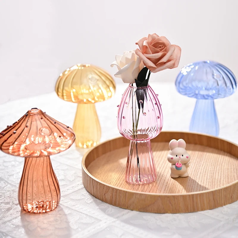 Mushroom Glass Flower Vase  Decorative Hydroponic Vase Flower Vase Room DecorationDesktop Decoration Ornament DIY Bottle Decor