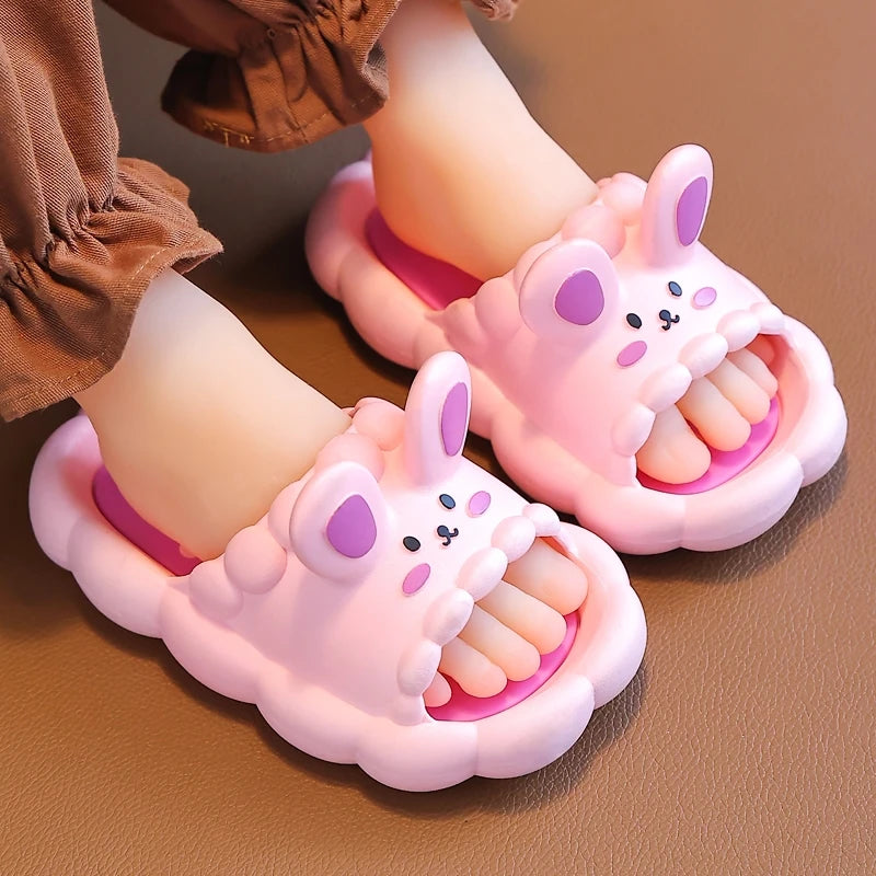 Summer Aged 3-10 Children Slippers Cute Cartoon Rabbit Sandal For Boys Girls Flip Flops Non-Slip Bathroom Indoor Home Kids Shoes