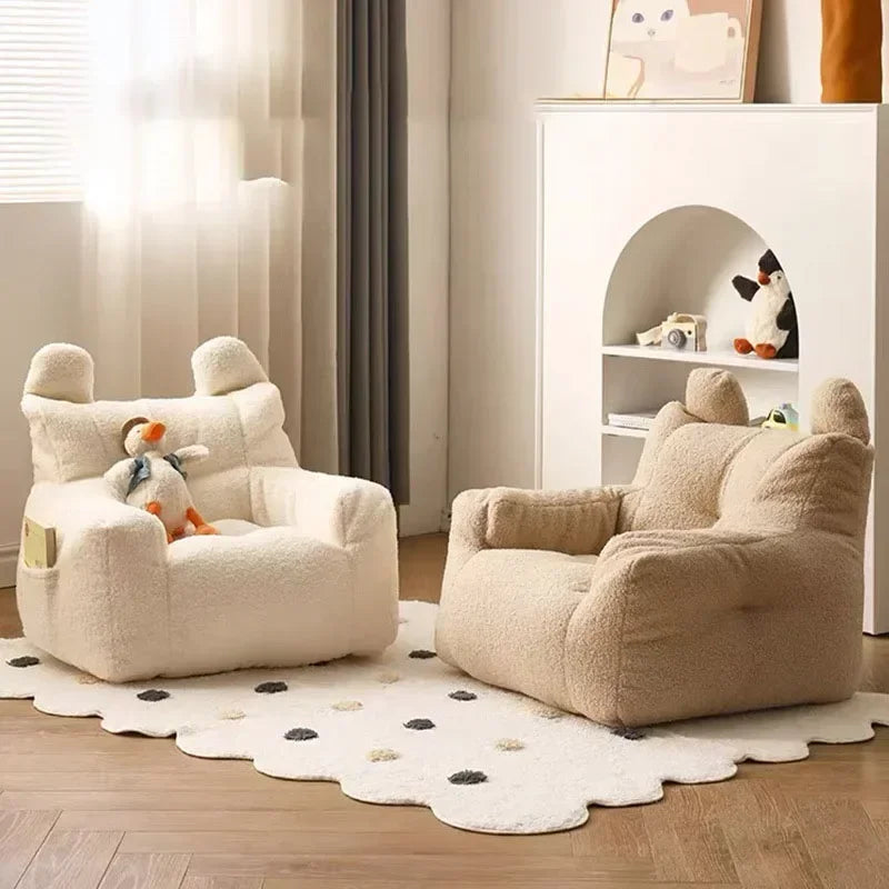 Cute Kids Sofa Cartoon Furniture Baby Reading Lazy Sofa Removable Wool Fabric Small Cotton & Linen Balcony Sofa Chair