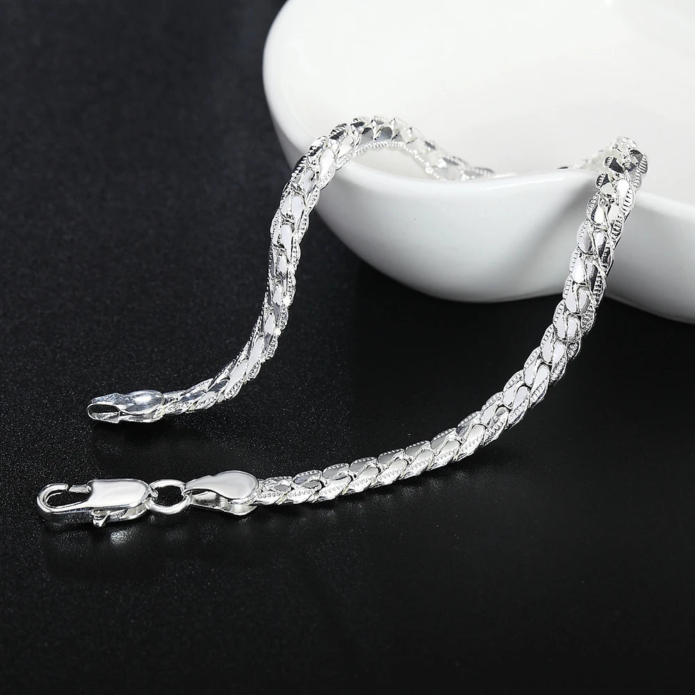 URMYLADY 925 Sterling silver Classic flat sideways chain Bracelets for women men's Fashion Party Wedding Jewelry Gifts pulseras