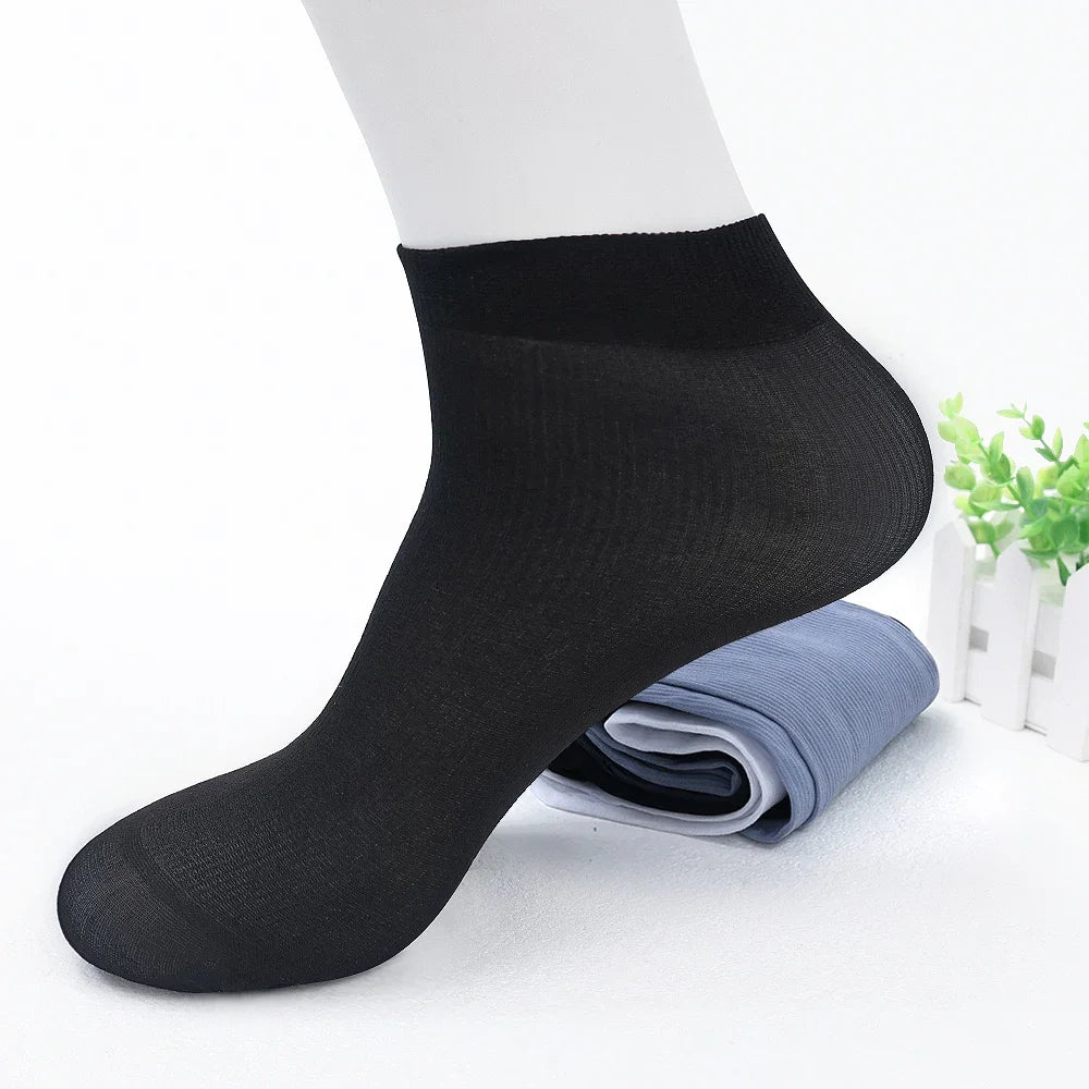 20Pcs Breathable Long Socks Bamboo Fiber Socks Summer Thin Stripe Men Silk Sports Socks Antibacterial Black Business Men Sox