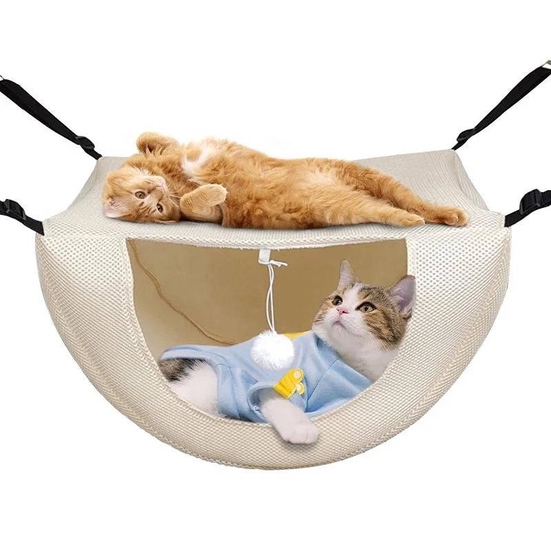 Double Layer Cat Cage Hammock,Breathable Mesh Hanging Pet Bed with Adjustable Lanyard,Suitable for Indoor Cats Kitten Ferret Ham