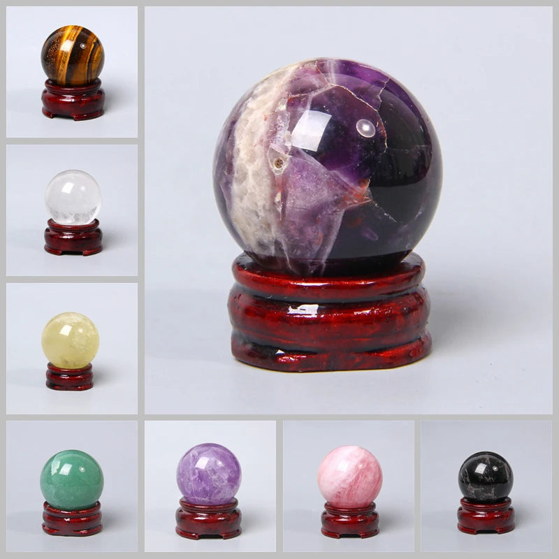 Natural Crystal Ball Rose Quartz Polished Reiki Healing Lazuli Amethyst Stone Sphere Desk Home Decor Crystal Ball Souvenirs 1pc