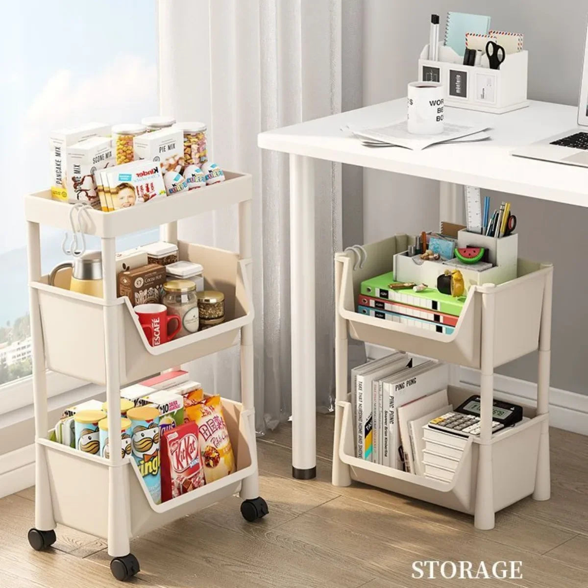 Trolley Bookshelf Portable Creative Kitchen Organizers And Storage Rack Living Room Mobile Display Movable Bookshelf With Wheels