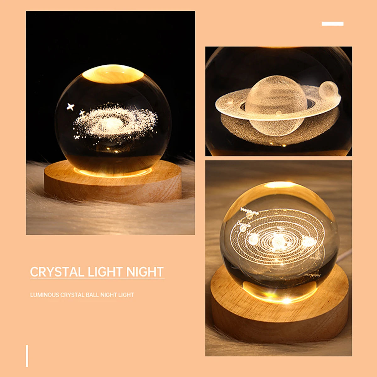 Crystal Ball Night Light Glowing Planetary Galaxy Bedside Lamp for Home Bedroom Desk Decor Creative Gift 3D Astronaut Ball Night