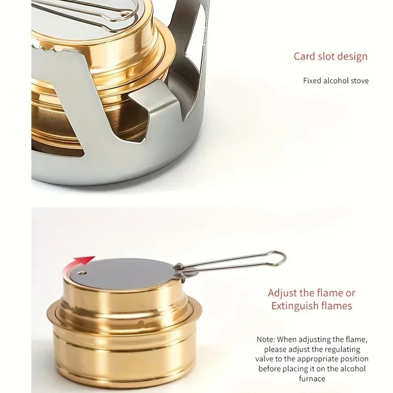 Outdoor Portable Mini Alcohol Stove Suitable for Camping Picnic Barbecue and Fishing Aluminum Alloy Structure Adjustable Flame