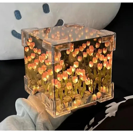 Creative Diy Tulip Flower Sea Cube Three-Dimensional Small Night Lamp Material Package for Girlfriend Couple Girlfriends