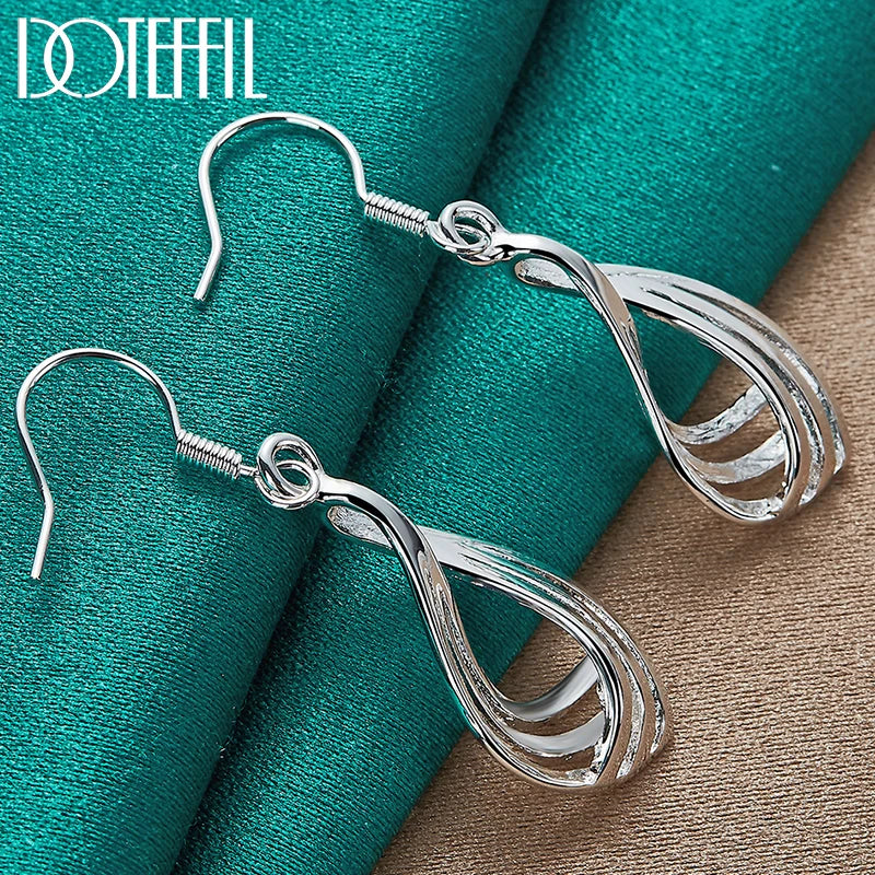 DOTEFFIL 925 Sterling Silver Third line Water Drops Earrings For Woman Best Gift Wedding Engagement Party Jewelry