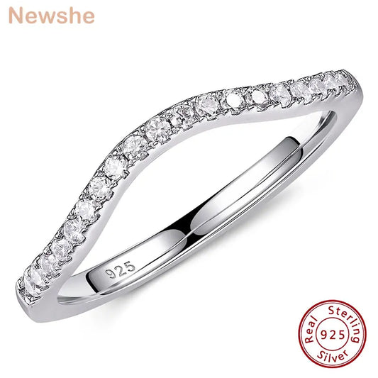 Newshe 925 Silver Moissanite Wedding Rings for Women Curved Stacking Eternity Band Jewelry Gift D Color VVS1 Pass Diamond Tester