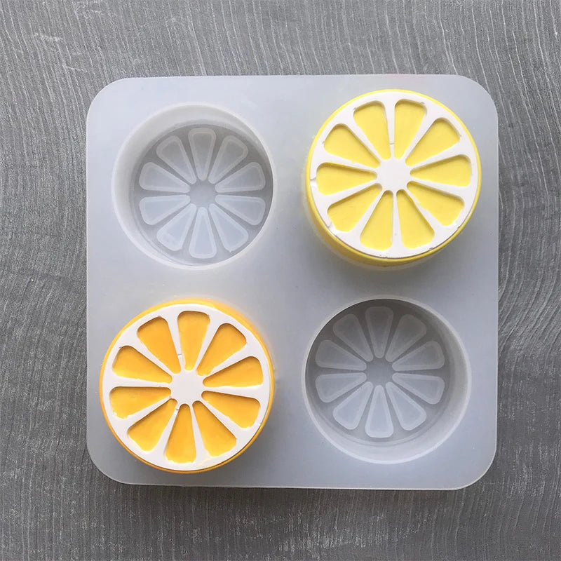 4 Cavity Lemon Orange Sliced Soap Silicone Mold Handmade Fruit Cake Chocolate Mold Fondant Kitchen Resin Moulds Clay Candle Mold