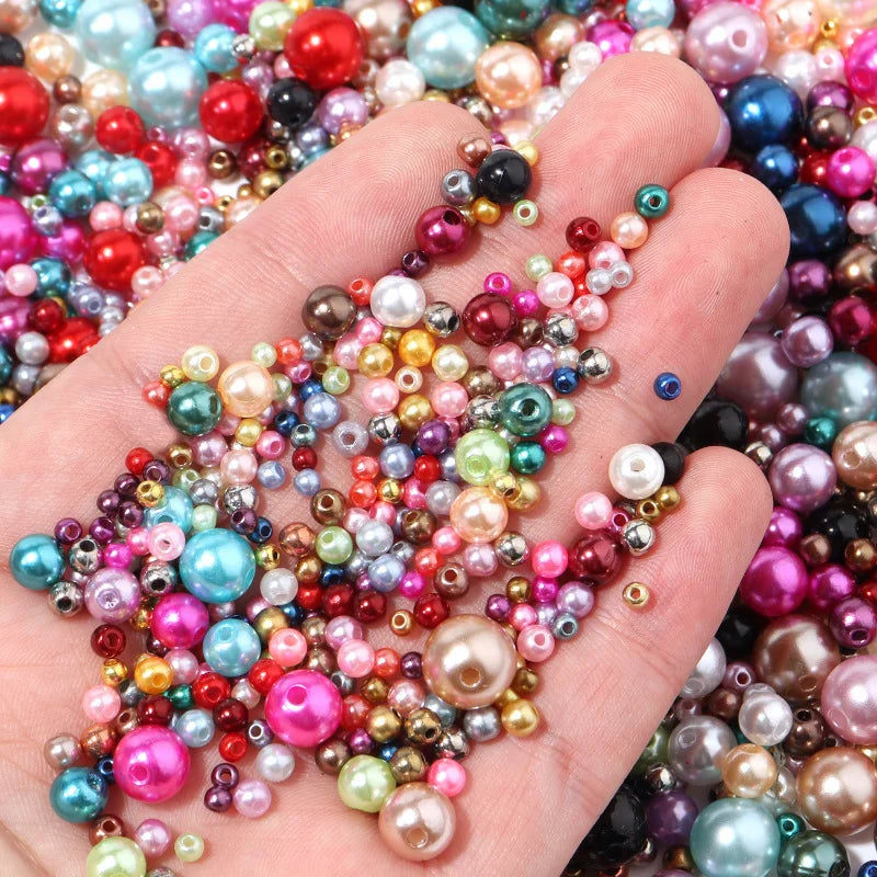 150Pcs Colorful Imitation Pearl Beads With Hole 3-8mm Round Resin Pearl Ball Beads Spacer Loose Beads for DIY Jewelry Craft Make