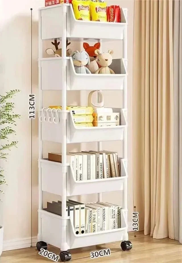 Multi-Layer Movable Trolley with Wheels Bookshelf Portable Corner Storage Rack Kitchen Storage Cabinet Home Organizer Shelves