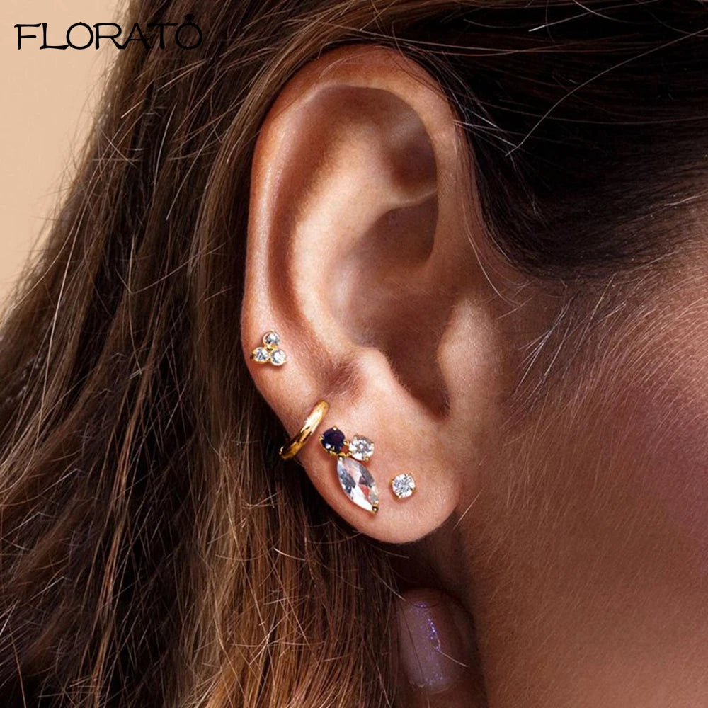 925 Sterling Silver Ear Needle Colorful Crystal Stud Earrings Simple Exquisite Jewelry For Women Fashion Popular Birthday Gifts