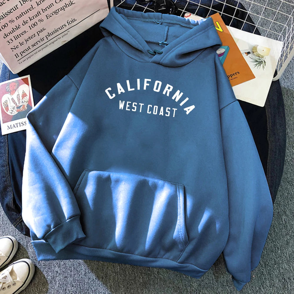 California West Coast Creative Pattern Hoodie Womens Autumn Loose New Hoody O-Neck Casual Sweatshirt Pocket Fleece Womenswear