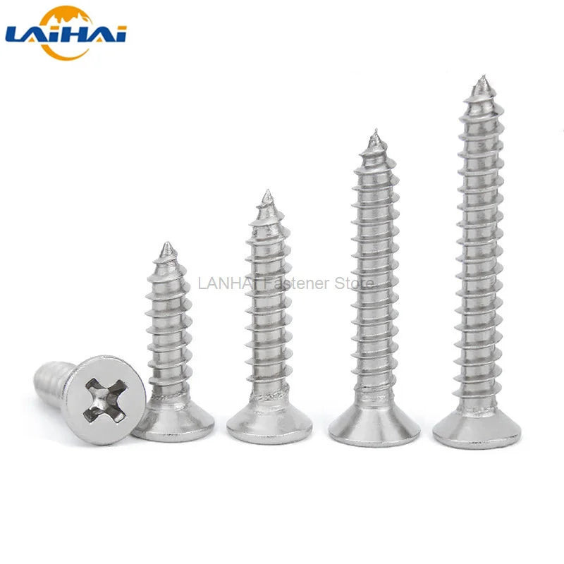 200pcs M2 M2.6 M3 Golden Silver Bronze Black Length 4-16mm 4 Color Steel Phillips Flat Countersunk Head Self-tapping Wood Screw