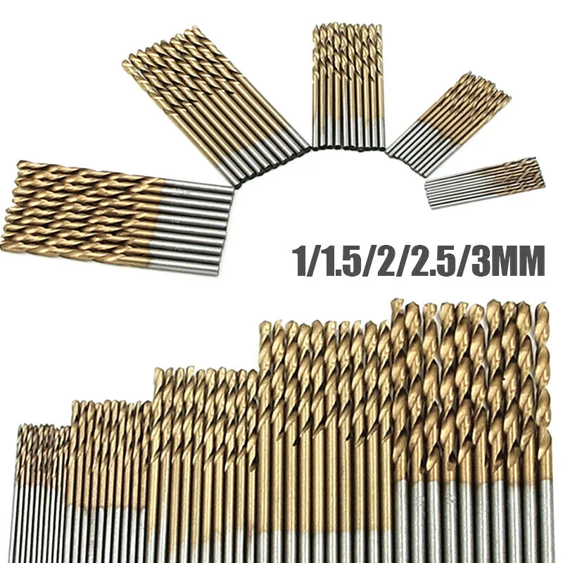 50 Pcs/set Titanium Coated Twist Drill Bit High Speed Steel Hole Opener Woodworking Metal Plastic Tools Electric Drill