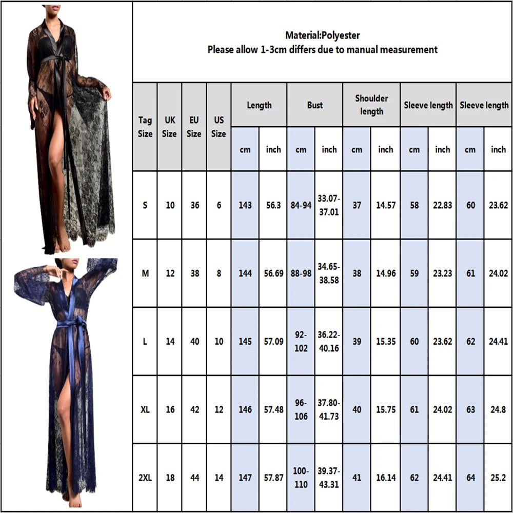 Female Lingeries Mesh Sheer Sensual Cardigan Nightwear Nightdress Babydoll Nightgown Loungewear Long Bathrobes Erotic Pajamas