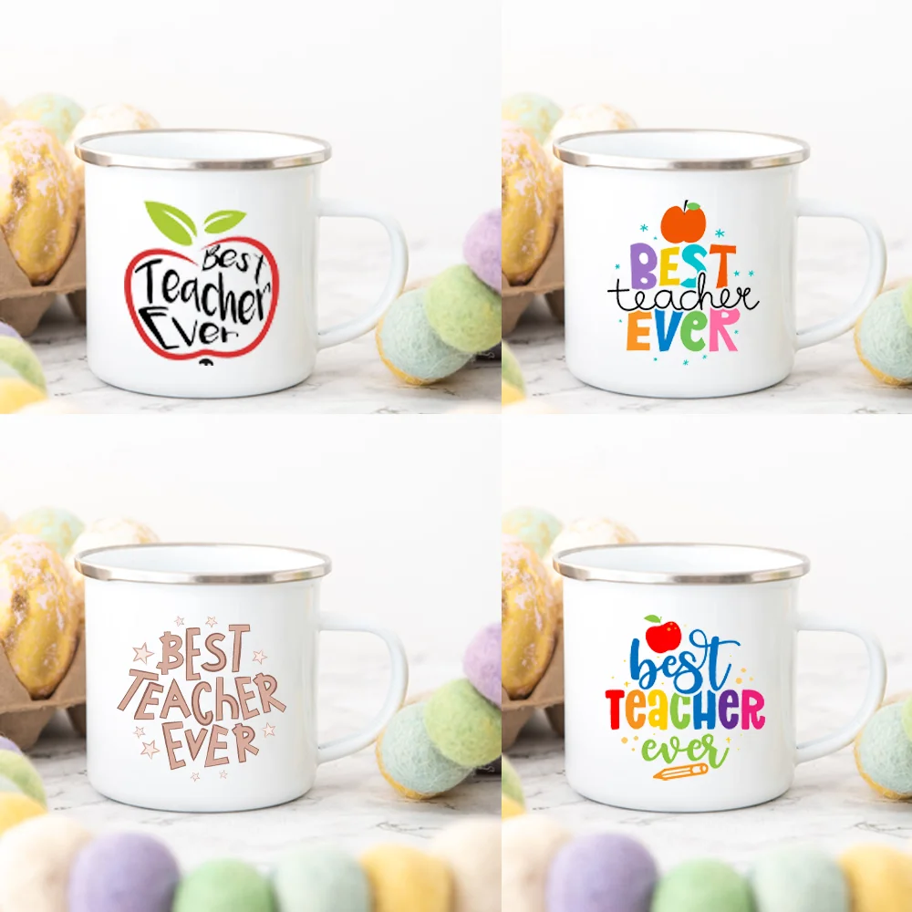 Best Teacher Ever Enamel Cup Coffee Lover Original Gift Teacher's Day Surprise for Teacher Enamel Coffee Tea Mug Novelty Gifts