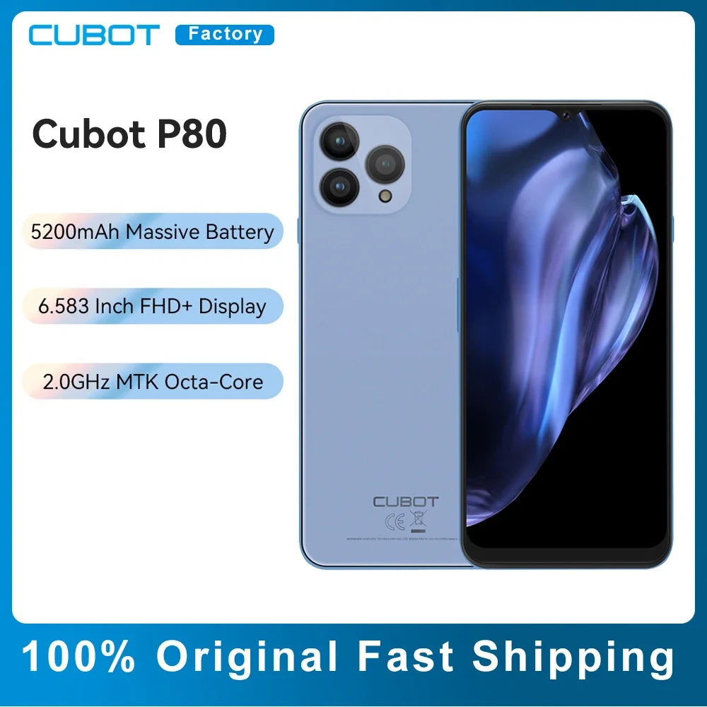 Cubot P80 Smartphone Global Version 6.583" FHD+ Screen 8GB+256GB 48MP Camera Android13 5200mAh Battery GPS NFC Mobile Cell Phone