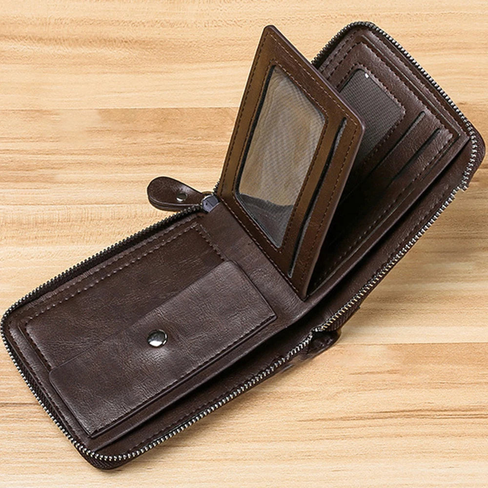 Men's Coin Purse Wallet RFID Blocking Man PU Leather Wallet Zipper Business Card Holder Money Bag Wallet Male