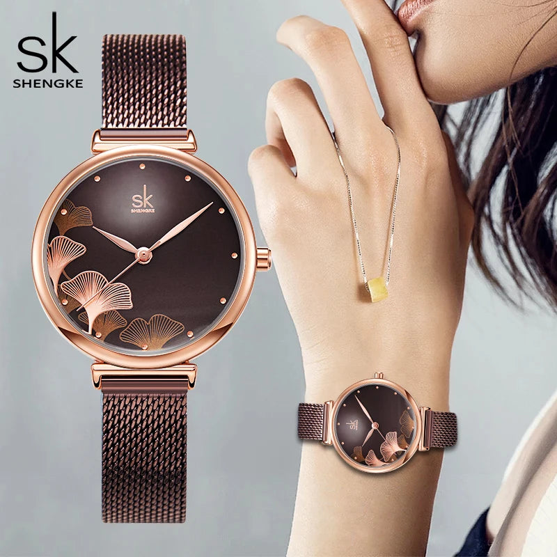 Shengke New Woman's Watches Set Fashion Diamond Necklace for Girl Original Ladies Quartz Wristwatches Female Clock Reloj Mujer