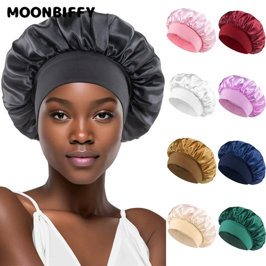 Unisex Head Wrap Elastic Band Cap For Brimmed Night Hat Bath Cap Extra Large Satin Silky Bonnet Sleep with Premium Elastic Band