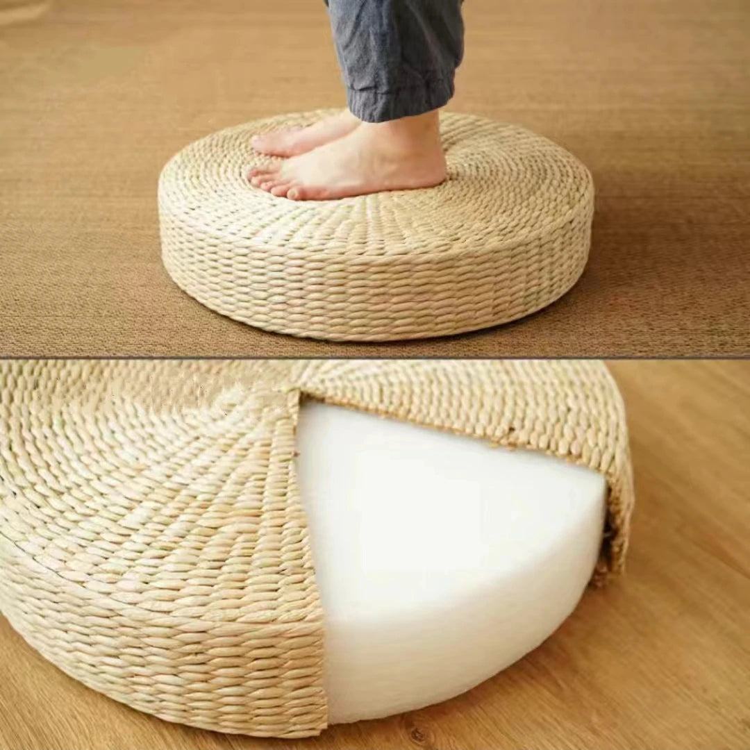 Hot 40cm*40cm Handmade Woven Natural Straw Round Pouf Tatami Cushion Floor Japanese Style Cushion Home Textile