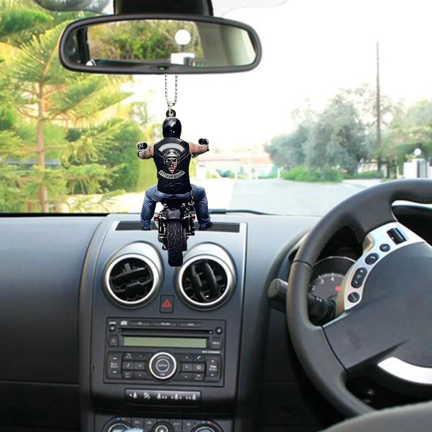 2D Motorcycle Rider Pendant Car Rear View Mirror Hanging Pendant Decorative Ornaments Auto Car Interior Decor Supplies