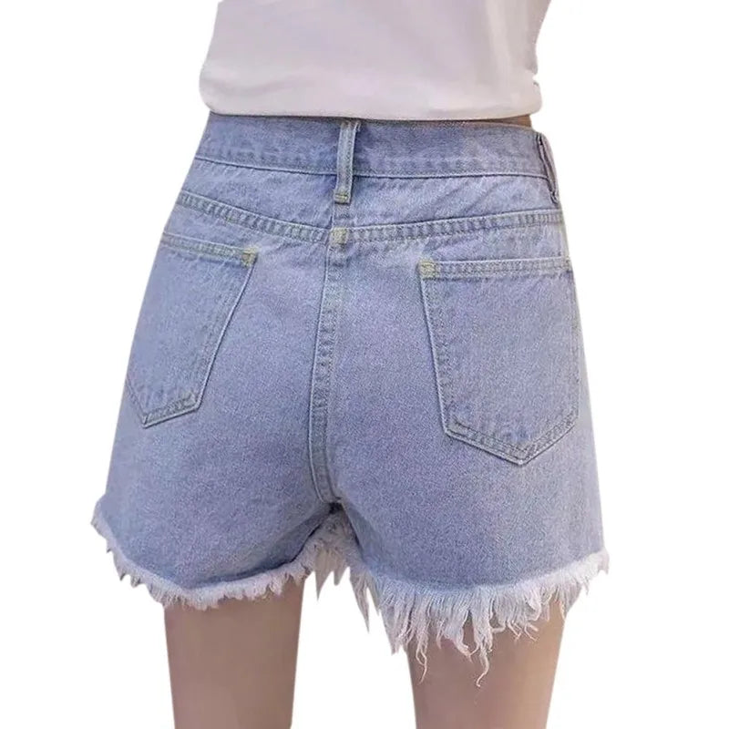 Women's High Waisted Denim Shorts Rolled Blue Jean Shorts Ripped Stretchy Frayed Raw Hem Jeans Shorts