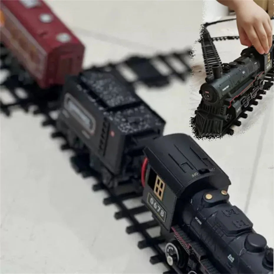 Classical Battery Operate Electric Railway Train Steam Locomotive Set Adding Water to Smoke Train Toys with Light&Sound ﻿