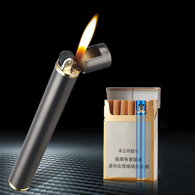 Creative MINI Metal Sand Wheel Open Flame Butane Gas Lighter Retro Cylindrical Portable Cycle Inflatable Men's Exquisite Gadgets