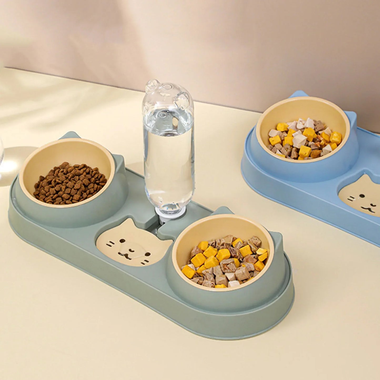 Pet Feeder Cat Bowl Automatic Drinking Water Feeding Anti-Tip Dog Food Bowl Drinker Double Bowl Separate Pet Cat Attachment