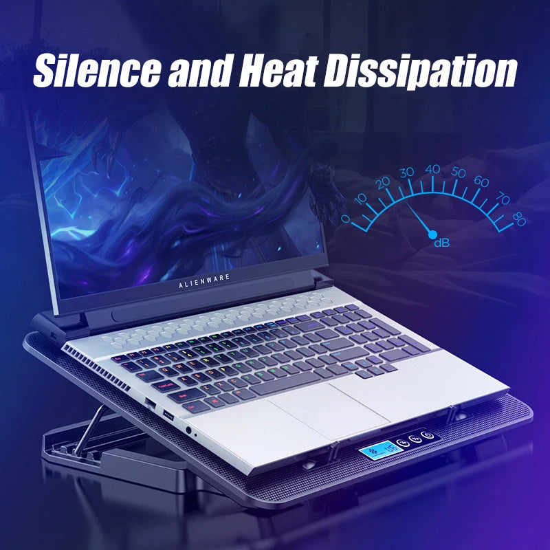 Adjustable Laptop Cooler Strong Wind Quiet Fan Cooling Pads Six Fans Gaming Style Multi Height Controllable Wind Speed Foldable