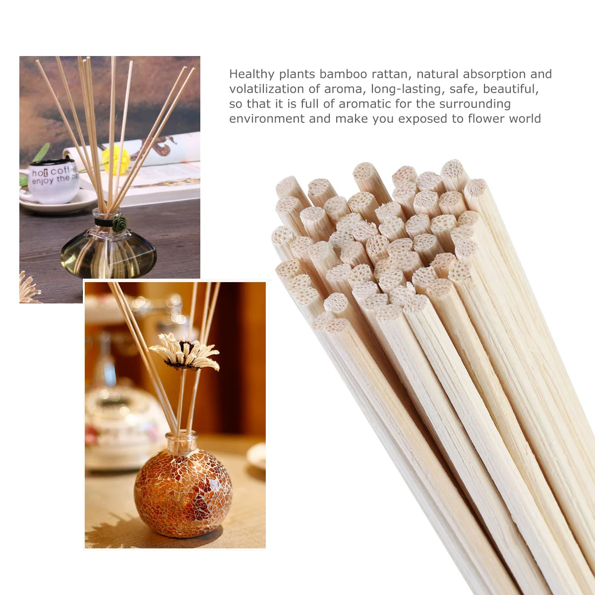 50pcs Wood Rattan Sticks Diffuser Sticks Replacement Essential Oil Aroma Diffuser Sticks ( Wood Color )