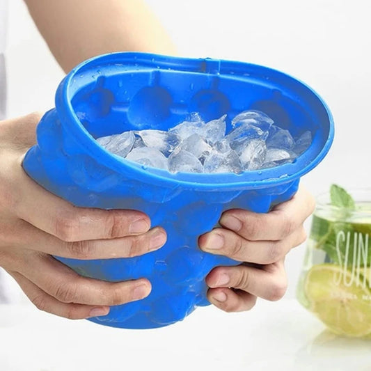 1PC Silicone Ice Bucket 2 in 1 Large Mold With Lid Portable Cooler Cube Freeze Tray Drink Whiskey Wine Beer for Kitchen Bar Tool