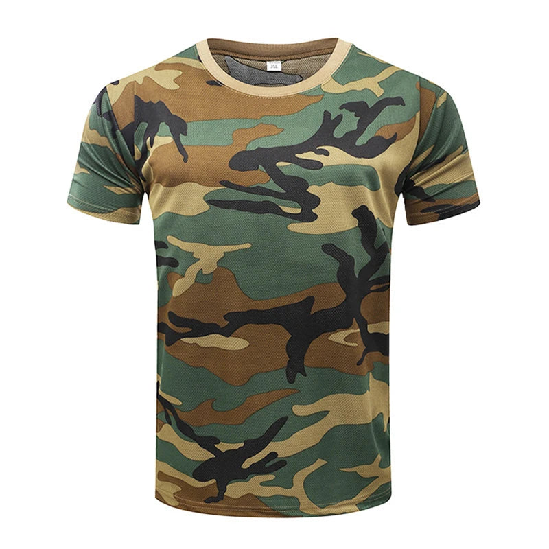 Men Tactical T-shirt Summer Camouflage Quick Dry Short Sleeve O Neck T Shirt Combat Clothes Hunting Camping Shirt