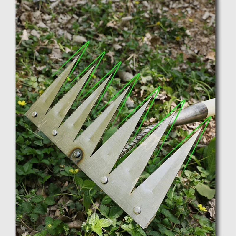 Gardening Hoe Weeding Rake Steel Farm Tool Grasping Raking Level Loosen Soil Harrow Clean Leaves Collect Weeds Agricultural Tool