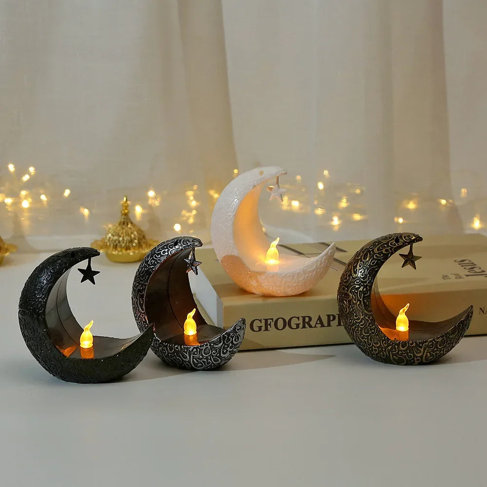 Eid Mubarak Led Candlestick Middle Eastern Festivals Crescent Moon Star Candle Lamp Ramadan Kareem Happy Eid Mubarak Party Decor