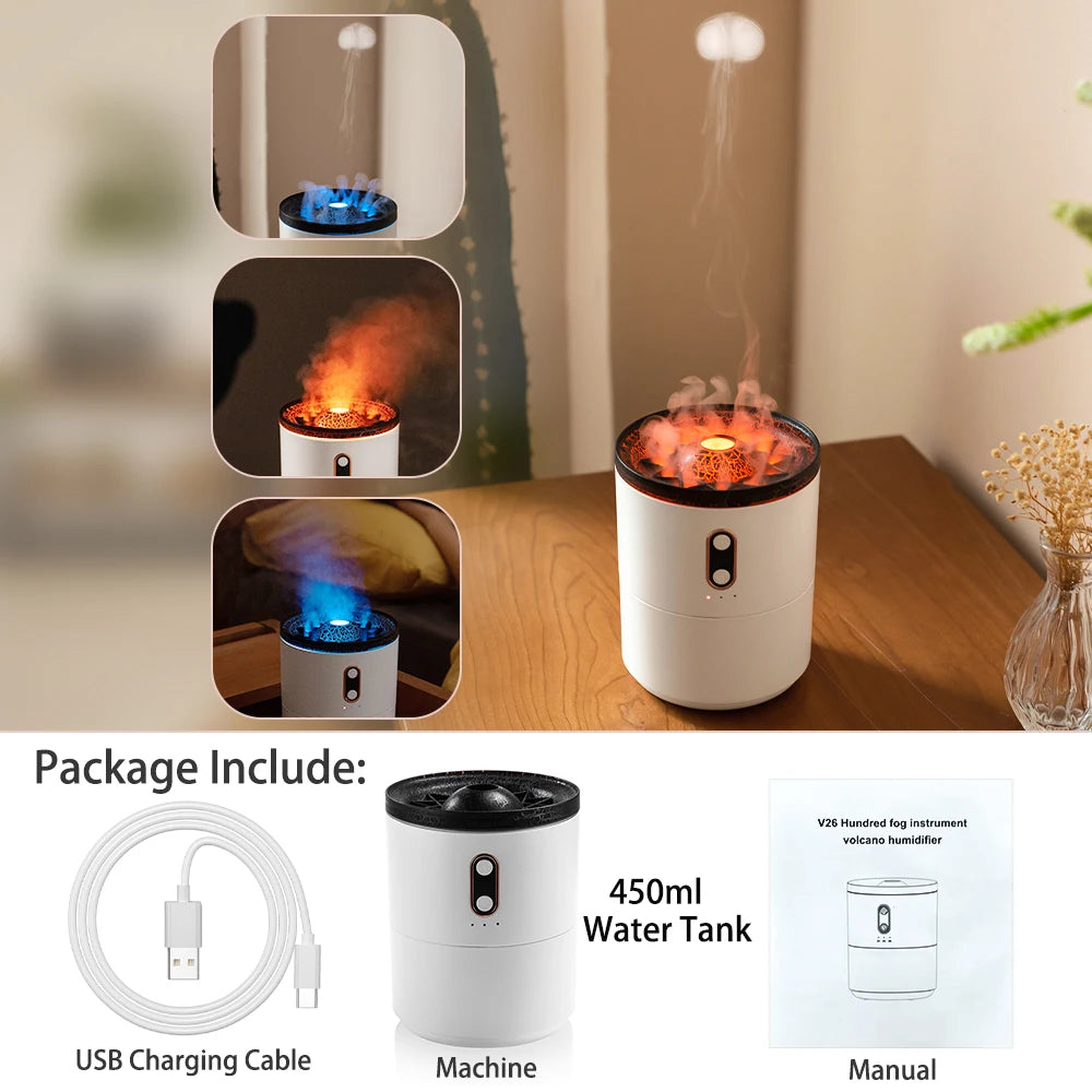 Volcano Fire Flame Air Humidifier Aroma Diffuser Essential Oil with Remote Control Jellyfish for Home Fragrance Mist Mak Smoking