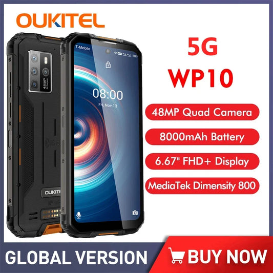 Oukitel WP10 5G Rugged Smartphone 8000mAH Battery  6.67" FHD Screen Display Cell Phone 8GB+128GB IP68 Waterproof NFC Phone