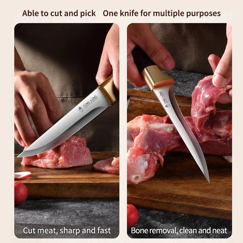 PLYS Kitchen Boning Knife Shaving and Meat Cutting Scimitar Stainless Steel Lightweight Butcher Knife Sharp Chef Knife