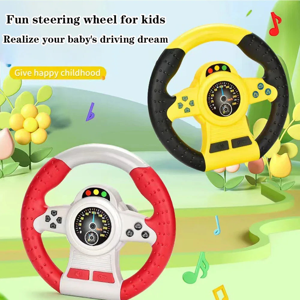 Simulation Steering Wheel Toy Montessori Eletric With Light Sound Baby Kids Musical Educational Copilot Stroller Steering Toy