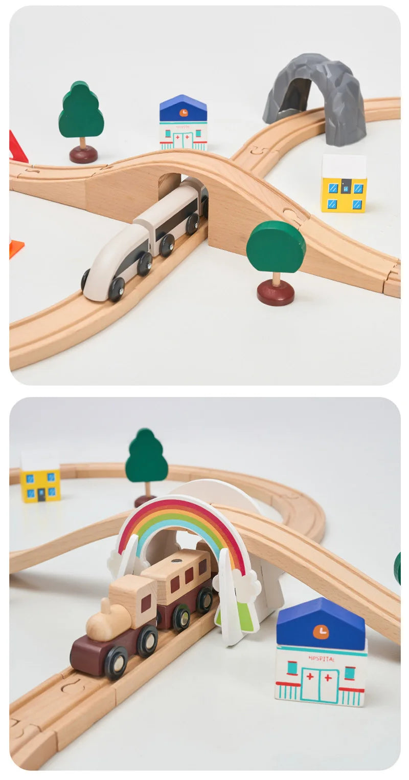 Wood Railway Track Set Expansion Package DIY Building Blocks Accessories Tracks Fit for Biro Wooden Tracks Kids Educational Toys