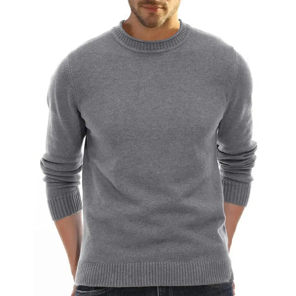 Men Sweater Solid Color Soft Breathable Anti-pilling Slim Fit Round Neck Long Sleeve Knit Elastic Fall Sweater Men Clothes