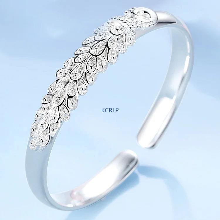 KCRLP 925 sterling silver elegant Peacock opening screen bracelet Bangles for women fashion party wedding  jewelry gift