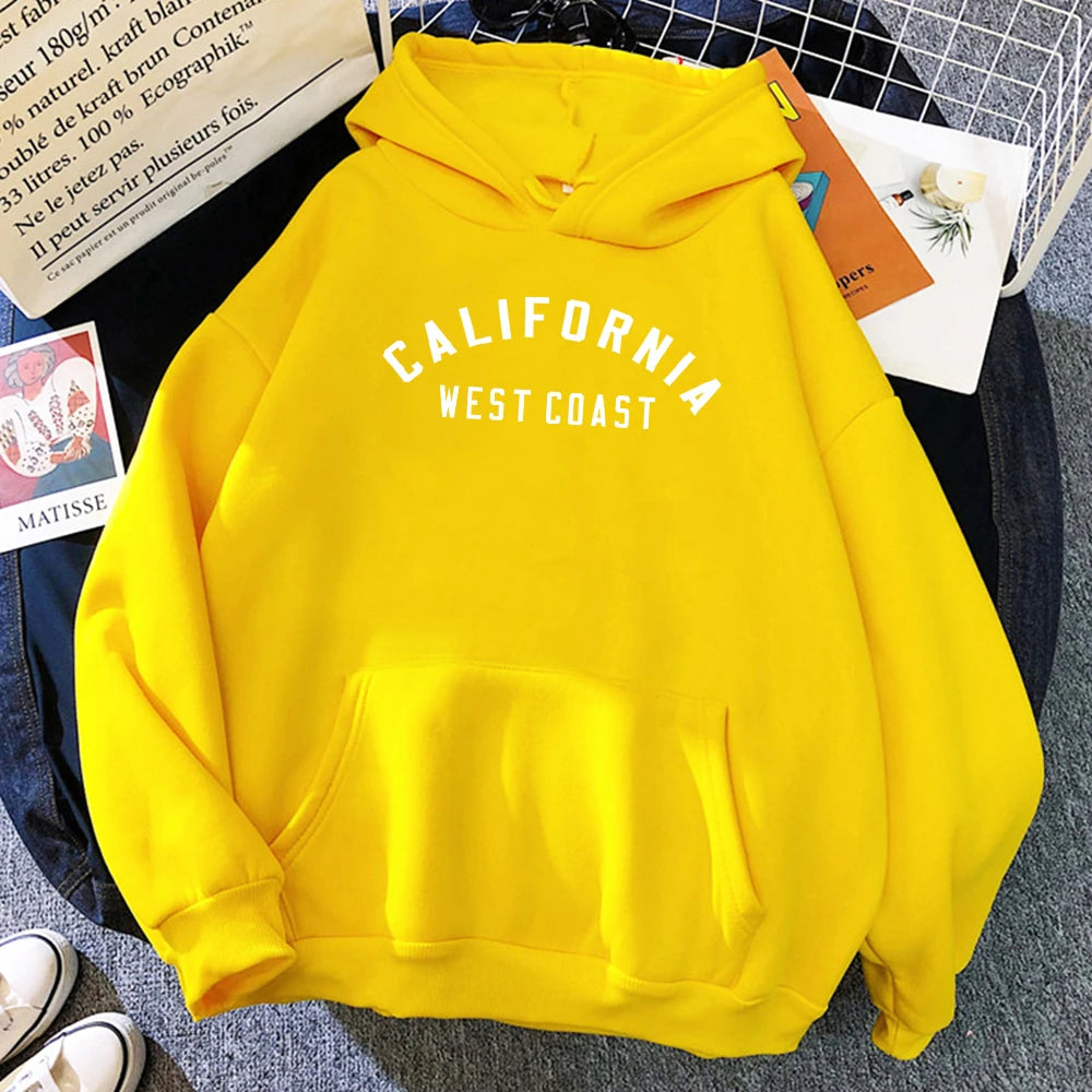 California West Coast Creative Pattern Hoodie Womens Autumn Loose New Hoody O-Neck Casual Sweatshirt Pocket Fleece Womenswear